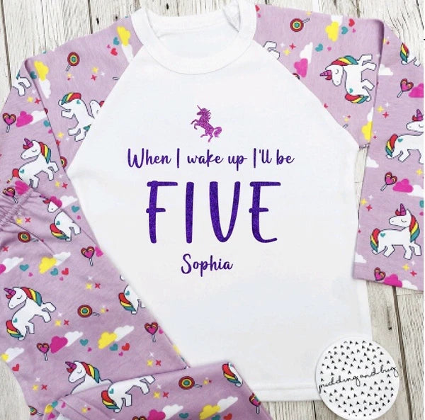 personalised childrens unicorn pyjamas 1st 2nd 3rd 4th 5th birthday