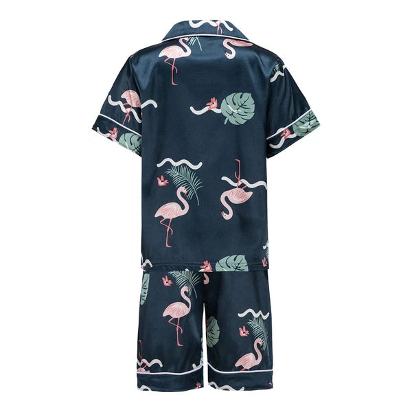 Boys Girls Pajamas Set Sleepwear Button Closure Top Shorts Nightwear Loungewear