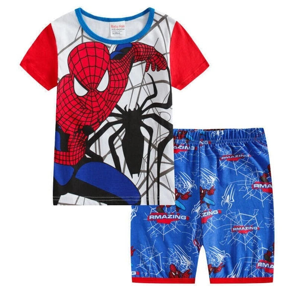 Boys Girls Kids Spiderman Superhero Pyjamas Short Sleeve T-Shirt Shorts PJs 1-6Y