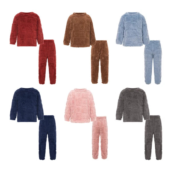 Kids Boys Girls Flannel Suit Unisex Children Pajamas Set Cute Tops With Pants