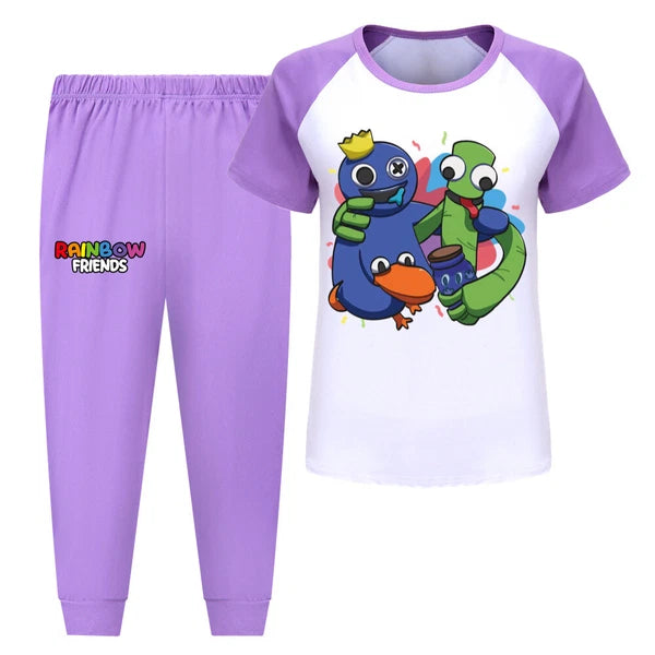 Children's Rainbow Friends Cotton Pajama Set Short Sleeve T-shirt Pants