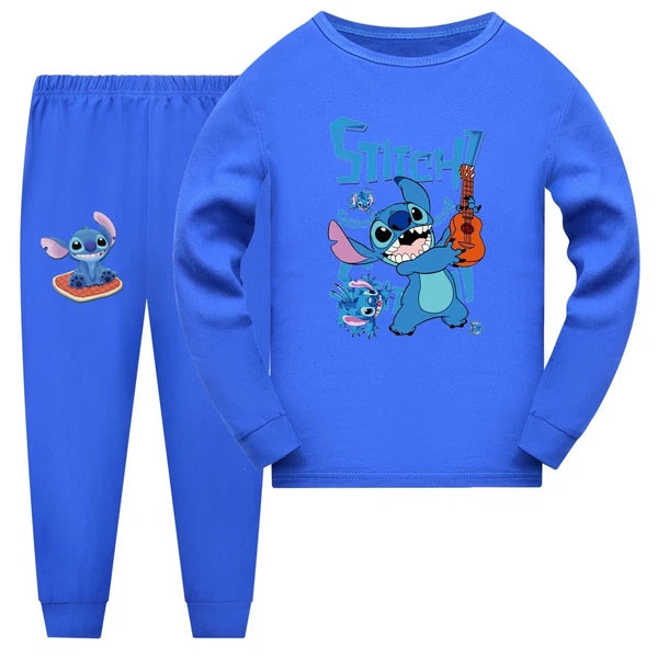 Stitch Anime Pajama Set Cartoon Tshirt Pant Casual Winter Cosplay Child Unisex