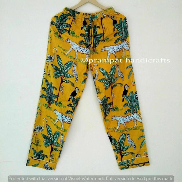 Indian Animal Printed Cotton Yellow Hippie Women Gypsy Sleepwear Boho Pajama set