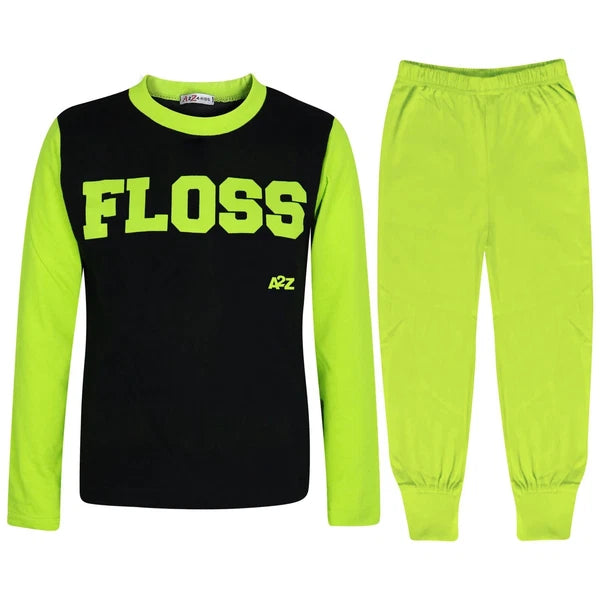Kids Girls Boys Pyjamas Lime Trendy Floss A2Z Print Lounge Wear PJS Outfits Sets