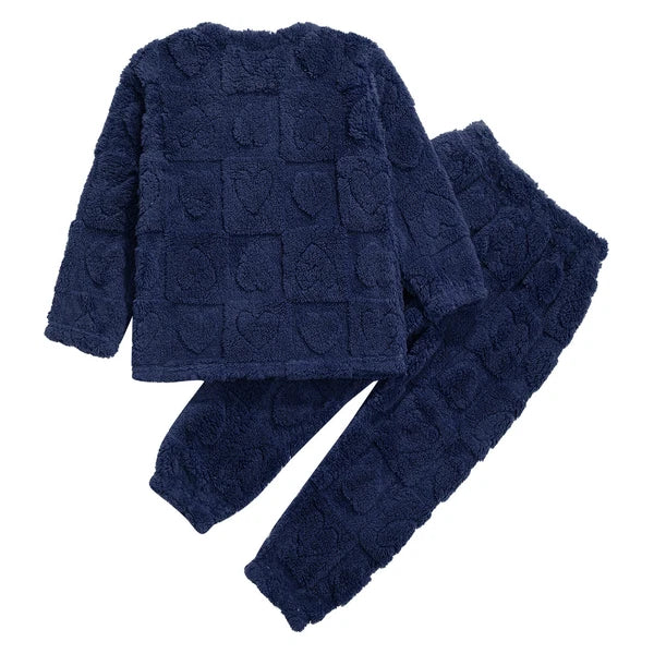 Kids Boys Girls Flannel Suit Unisex Children Pajamas Set Cute Tops With Pants