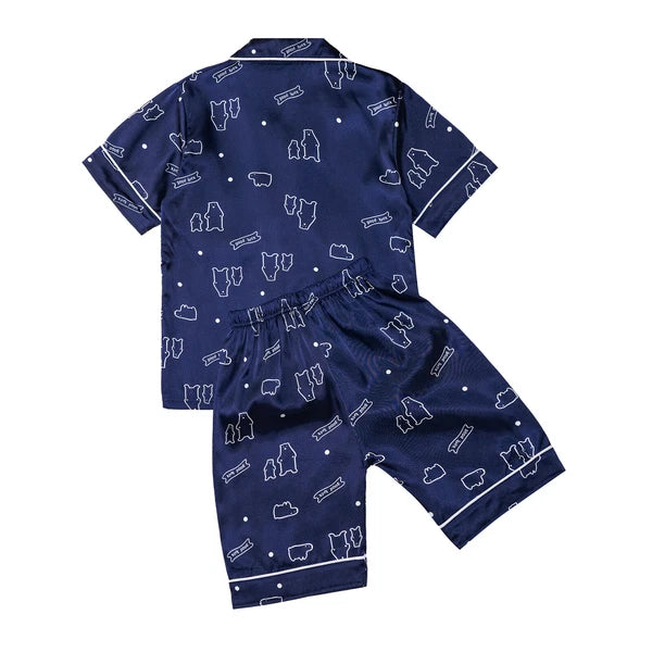 Boys Girls Pajamas Set Sleepwear Button Closure Top Shorts Nightwear Loungewear