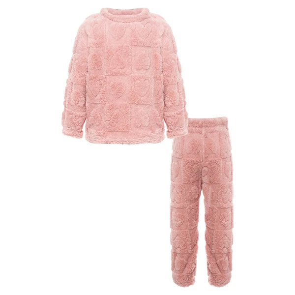 Kids Boys Girls Homewear Round Neck Tops With Pants Solid Color Pajamas Set