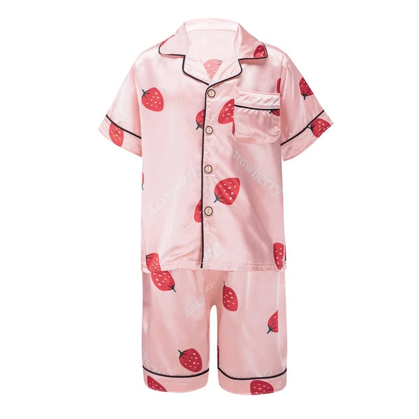 Boys Girls Pajamas Set Sleepwear Button Closure Top Shorts Nightwear Loungewear