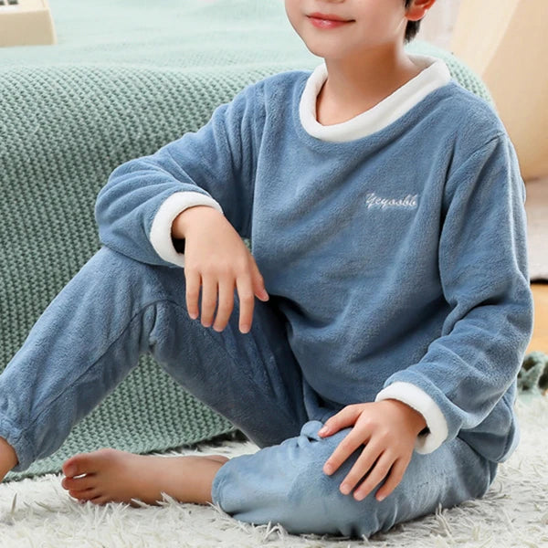Girls Boys Pajamas Suit Long Sleeve Tops with Pants Sleepwear Winter Nightwear
