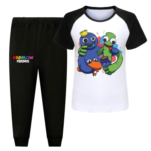 Children's Rainbow Friends Cotton Pajama Set Short Sleeve T-shirt Pants