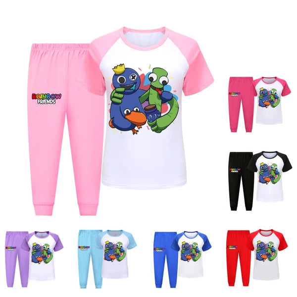 Children's Rainbow Friends Cotton Pajama Set Short Sleeve T-shirt Pants