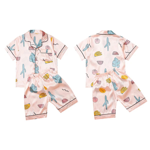 Boys Girls Pajamas Set Sleepwear Button Closure Top Shorts Nightwear Loungewear