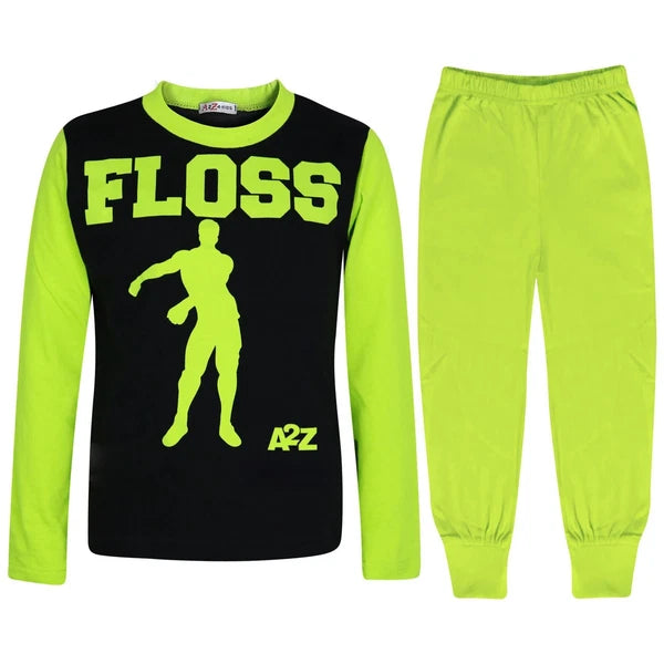 Kids Boys Girls Pyjamas Lime Trendy Floss A2Z Print Xmas Loungewear Outfit Sets