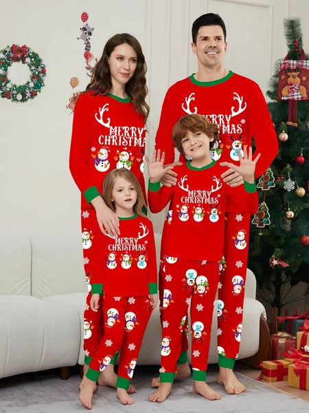 Family Matching Christmas Snowman Pyjamas Adult Kids Xmas Nightwear Pjs Set