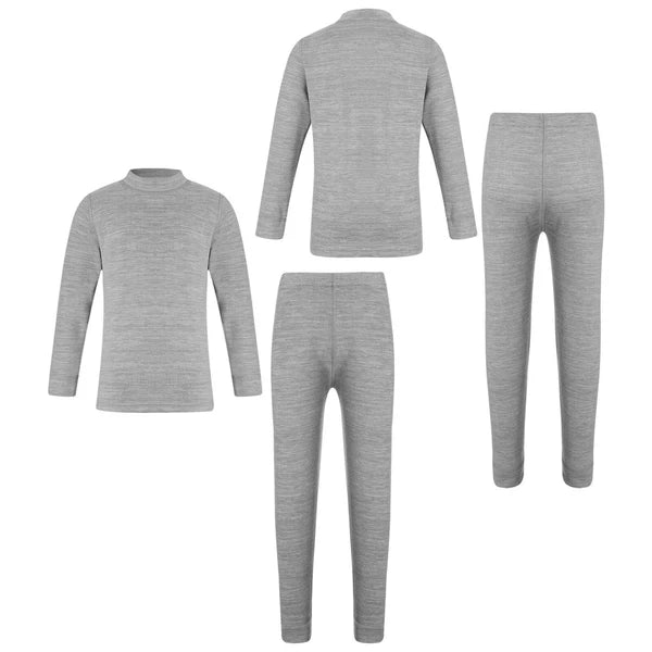 Girls Boys Pajamas Unisex Base Layer Suit Mock Neck Thermal Underwear Set Warm