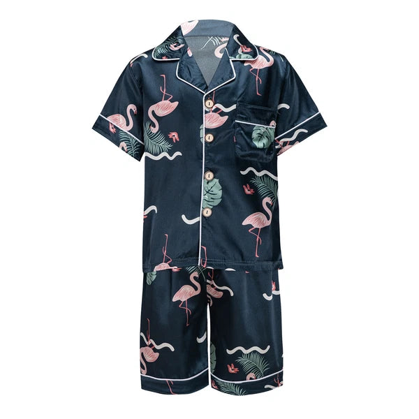 Boys Girls Pajamas Set Sleepwear Button Closure Top Shorts Nightwear Loungewear