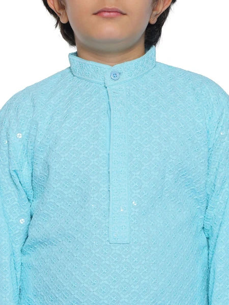 Kids Ethnic Mirror Work Cotton Kurta Pyjama Set/Party Wear Chikankari Kurta