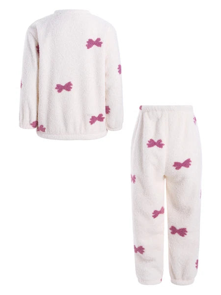 Kids Pyjamas Fleece Nightwear Elastic Waist Pyjama Set Warm 2 Piece-