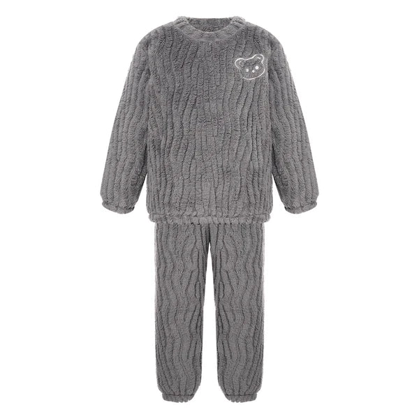 Kids Pajamas Set Flannel Sleepwear Bear Tops Pullover with Plush Pants Trousers
