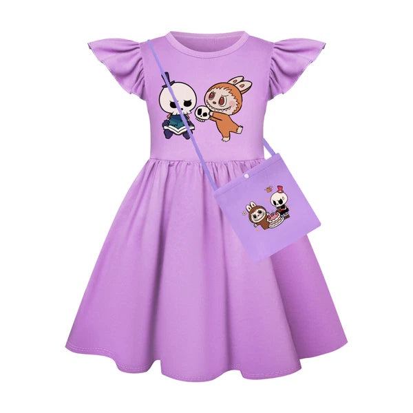 Cartoon Print Girl's Short-Sleeved Pajamas Home Clothes Nightdress Skirt New Hot