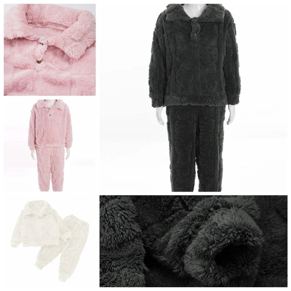 Kids Set Casual Pajamas Winter Sleepwear Elastic Waistband Top With Long Pants