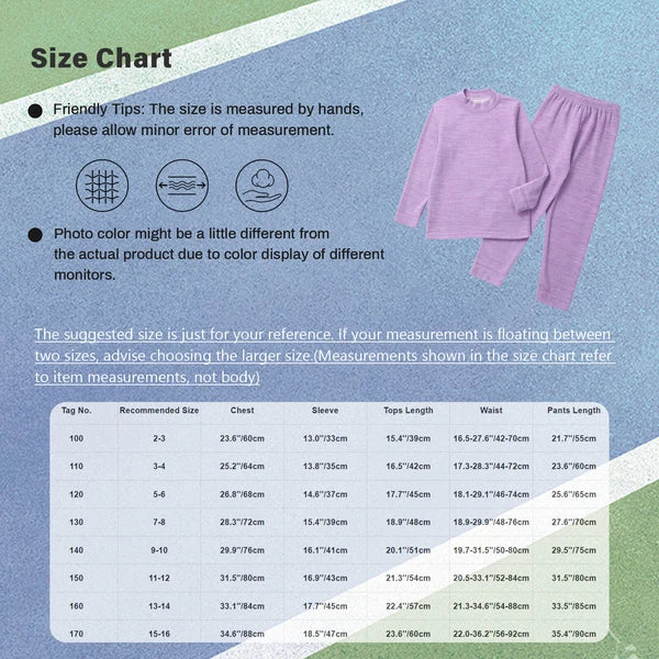 Girls Boys Pajamas Unisex Base Layer Suit Mock Neck Thermal Underwear Set Warm