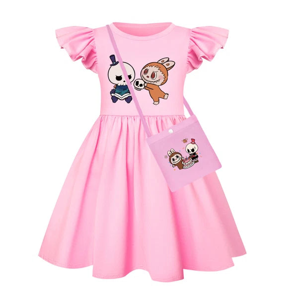 Cartoon Print Girl's Short-Sleeved Pajamas Home Clothes Nightdress Skirt New Hot