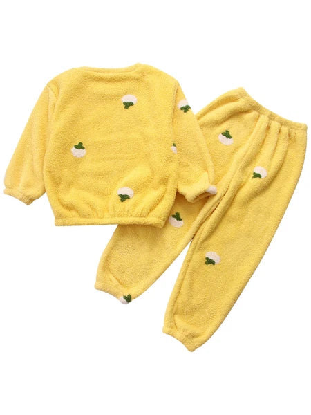 Kids Pyjamas Fleece Nightwear Elastic Waist Pyjama Set Warm 2 Piece-