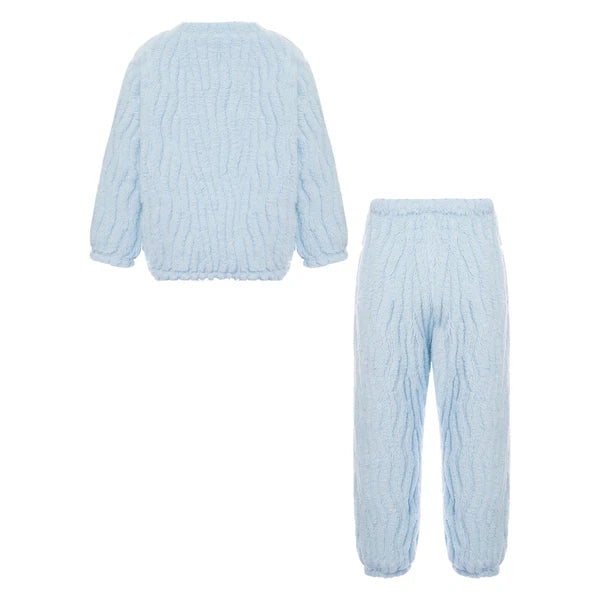 Kids Pajamas Set Flannel Sleepwear Bear Tops Pullover with Plush Pants Trousers