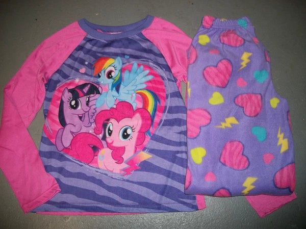 MY LITTLE PONY RAINBOW HEARTS 2 PC FLANNEL FLEECE PAJAMA PJ SET GIRLS SZ L 10 12