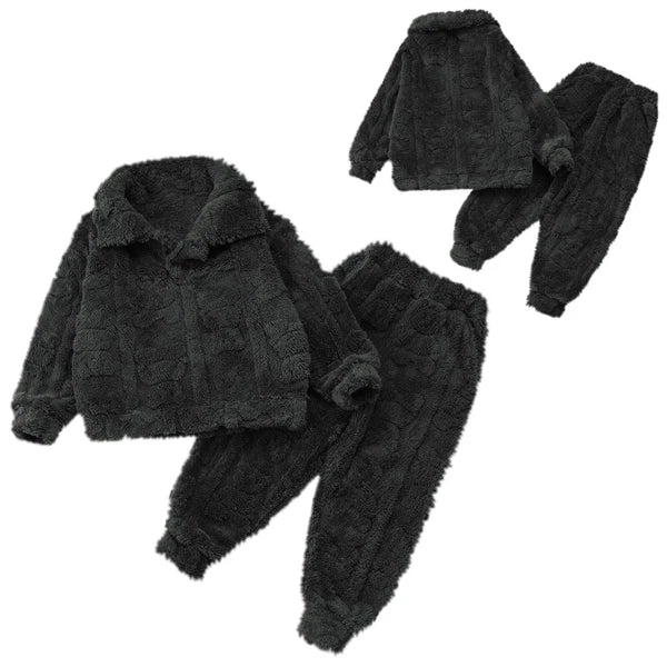 Kids Sleepwear Thicken Set Warm Pajamas Sleeping Sleepsuit Fleece 2pcs Casual