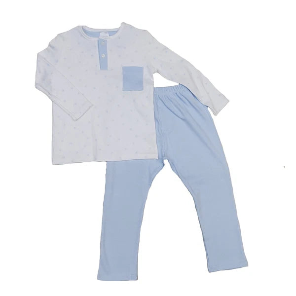 Babidu Huellas Button Pocket Shirt and Pant Pajama Set - Grey / Sky Blue - NEW