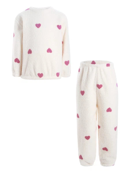 Kids Pyjamas Fleece Nightwear Elastic Waist Pyjama Set Warm 2 Piece-