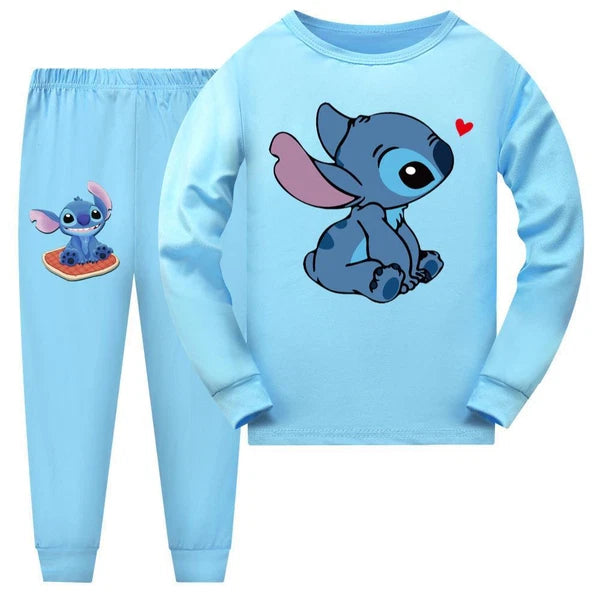 Stitch 5-13 Year Old Girls' Pajama Set, Boys' Cartoon Round Neck Long Sleeve Set