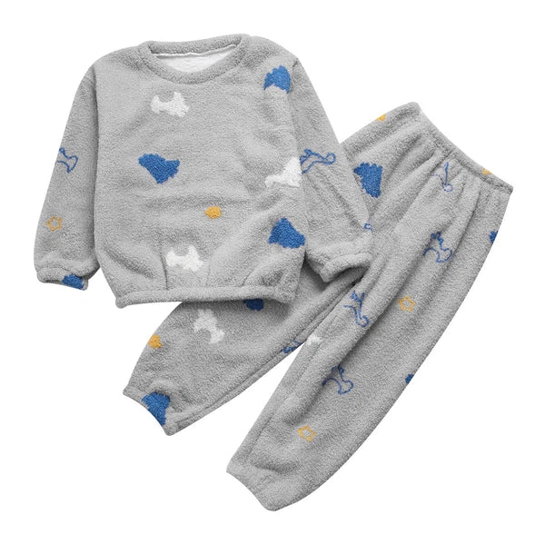 Kids Pyjamas Fleece Nightwear Elastic Waist Pyjama Set Warm 2 Piece-