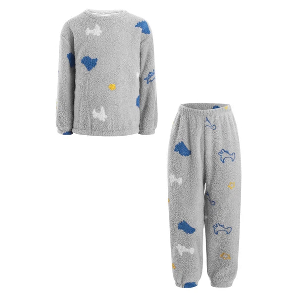 Kids Pyjamas Fleece Nightwear Elastic Waist Pyjama Set Warm 2 Piece-