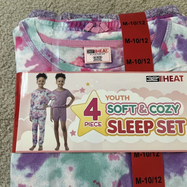32 Degrees Youth 4-piece Pajama Set (Purple ,M-L)