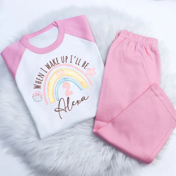 Personalised Boys Baby Childrens when i wake up RAINBOW  PJ loungewear pyjamas