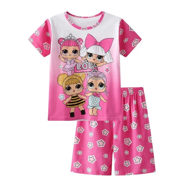 NEW Disney Cartoon Girls Short Sleeve 2-Piece Pajama Set