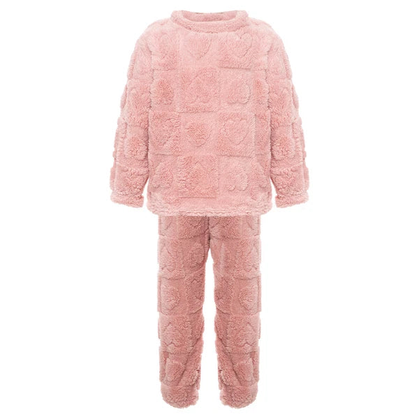 Kids Boys Girls Homewear Round Neck Tops With Pants Solid Color Pajamas Set