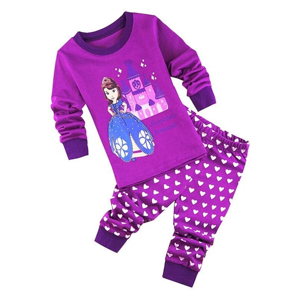 NEW Disney Cartoon Print Girls Long Sleeve 2-Piece Set Pajama