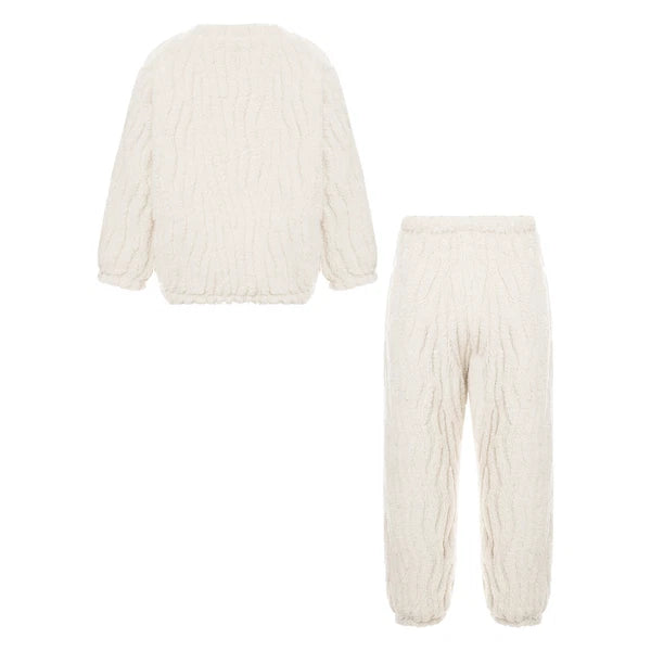 Kids Pajamas Set Flannel Sleepwear Bear Tops Pullover with Plush Pants Trousers