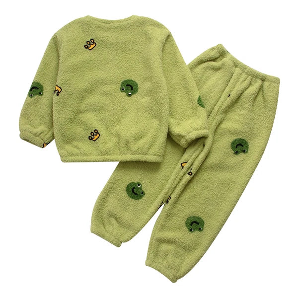 Kids Pyjamas Fleece Nightwear Elastic Waist Pyjama Set Warm 2 Piece-