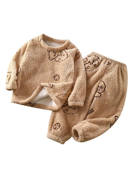 Unisex Kids Sleepwear Girls Set Print Pajamas Pullover Round Neck Cute Suit Top