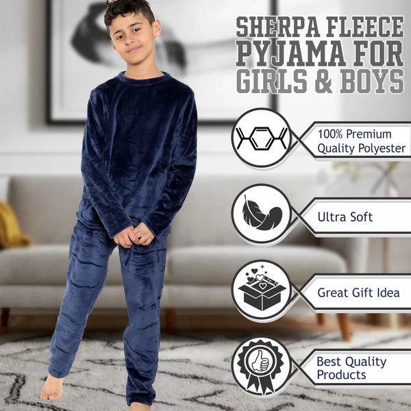 Kids Girls Boys Navy Warm Fleece Pyjamas Sleepover 2 Piece Gift Set 5-13 Years