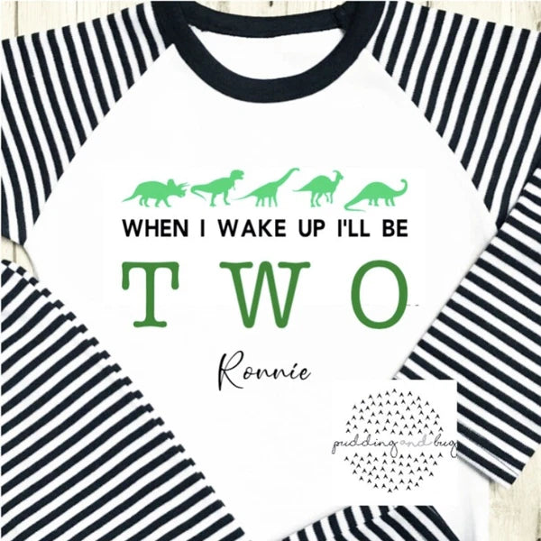 when i wake up i will be one, two three, four five dinosaur pyjamas birthday pjs