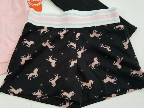 Girls Wonder Nation Brand 2 Piece LS Top Short Pajama Pink & Black Size 4-5 XS