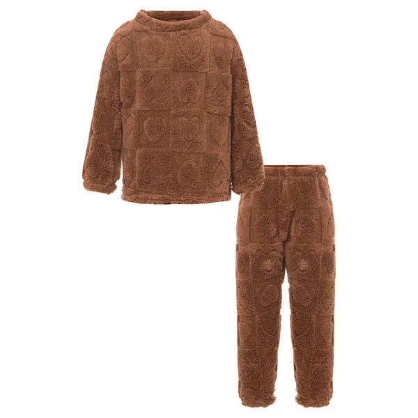 Kids Boys Girls Homewear Round Neck Tops With Pants Solid Color Pajamas Set