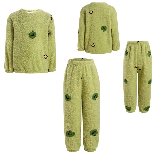 Kids Pyjamas Fleece Nightwear Elastic Waist Pyjama Set Warm 2 Piece-