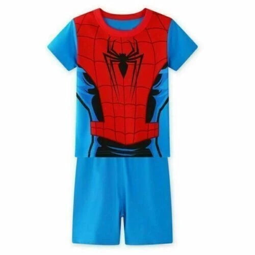 Boys Girls Kids Spiderman Superhero Pyjamas Short Sleeve T-Shirt Shorts PJs 1-6Y